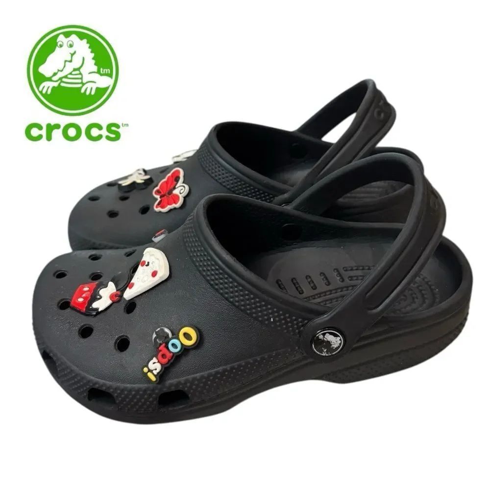 CROCS Kids Classic Black Clogs with Jibbitz J3 3